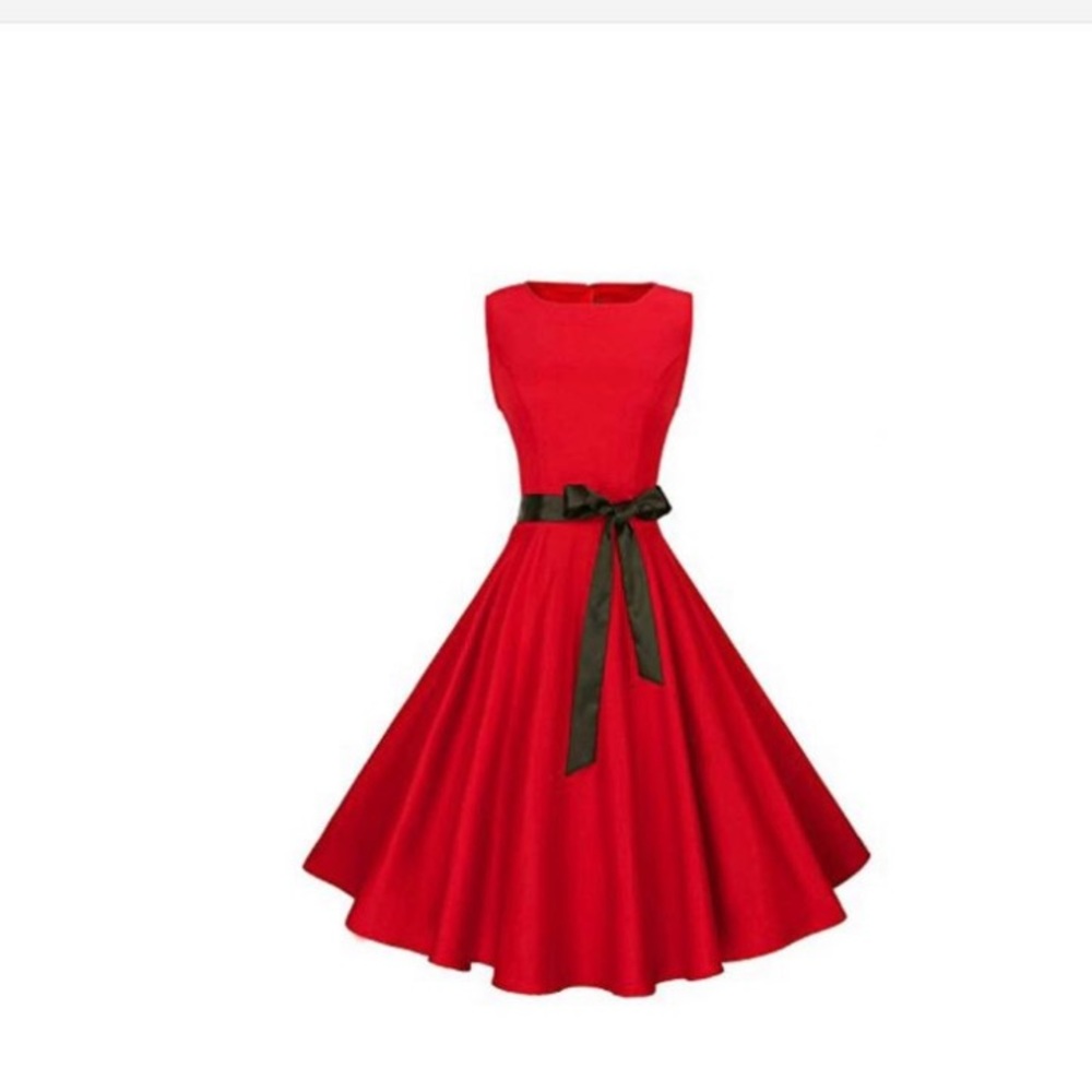 Anni Coco Women's Classic 1950s Vintage Hepburn midi sleeveless Dresses Red, L
